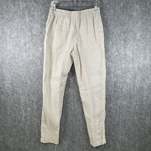 H&M 100% Linen Womens Small Straight Leg Comfort Pull On Stripe Trouser Pants - Picture 6 of 8